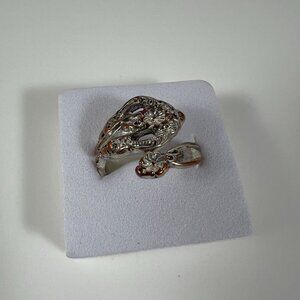 Vintage Silver Floral Spoon Ring Adjustable Size Womens Jewelry Gift